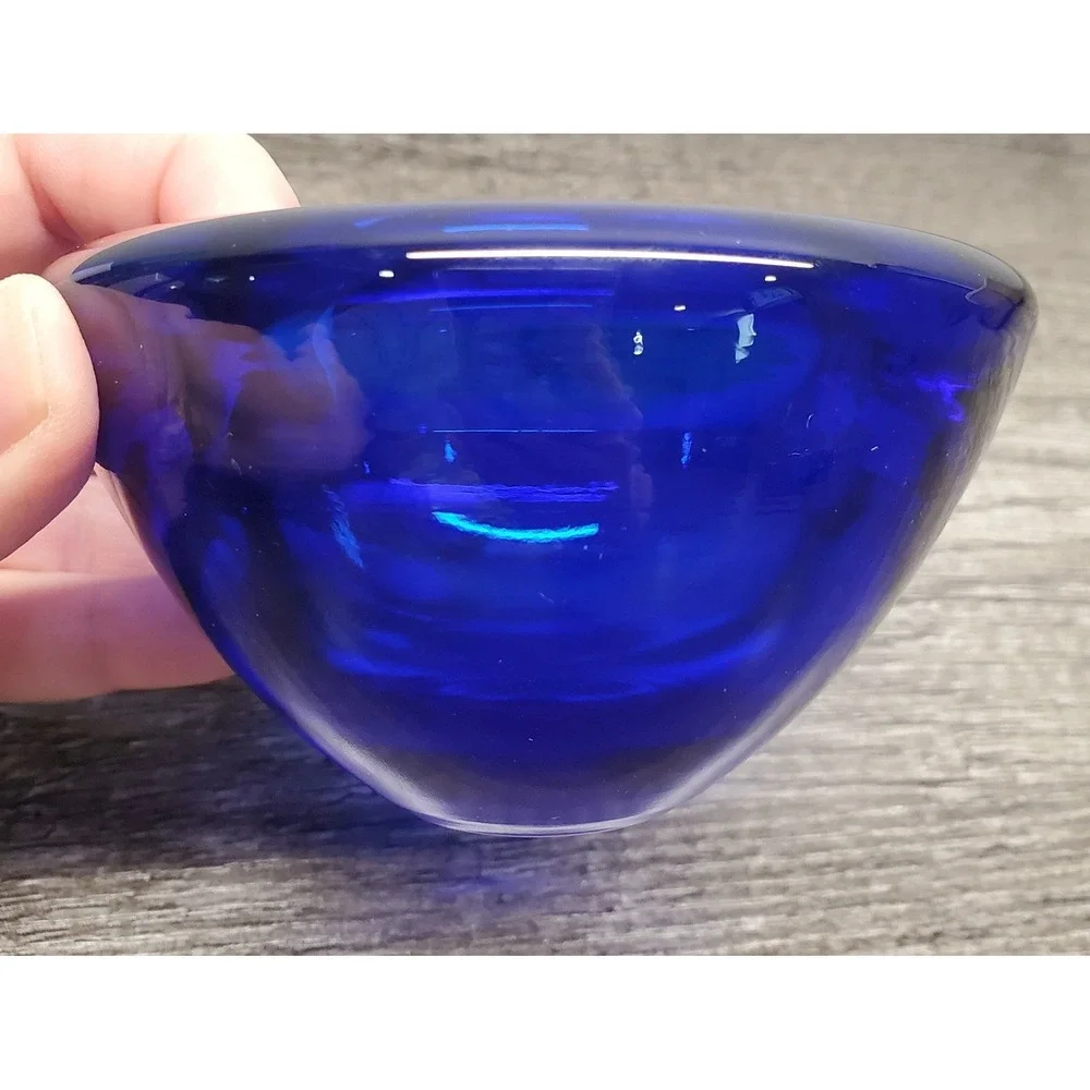 Vintage Kosta Boda Art Glass Votive Heavy Candle Holder Cobalt Blue 4
